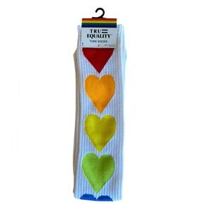 NWT Rainbow Pride Heart Valentines Day Gift Proud Knee High Tube Socks Colorful